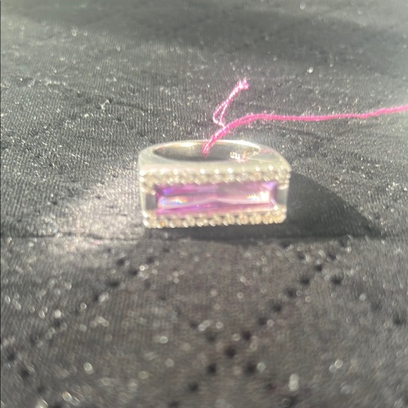 Rectangular Purple Gemstone Silver Ring